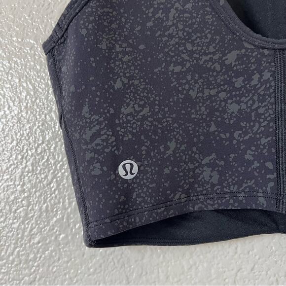 Lululemon Peloton Energetic Edge Reflective Crop Tank Black Gray Paint Splatter - Picture 6 of 6